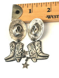 Vintage Large Cowboy Cowgirl Hat & Boots Dangling Earrings Sterling Silver