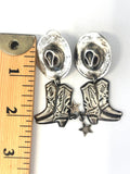 Vintage Large Cowboy Cowgirl Hat & Boots Dangling Earrings Sterling Silver