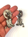 Vintage Large Cowboy Cowgirl Hat & Boots Dangling Earrings Sterling Silver