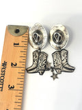 Vintage Large Cowboy Cowgirl Hat & Boots Dangling Earrings Sterling Silver