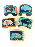 Unisex Leather Beaded Wide Cuff Bracelet / Bead Work Design