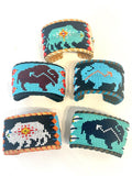 Unisex Leather Beaded Wide Cuff Bracelet / Bead Work Design