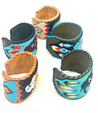 Unisex Leather Beaded Wide Cuff Bracelet / Bead Work Design
