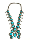 Vintage Sterling Silver  & Natural Morenci Turquoise Squash Blossom Necklace