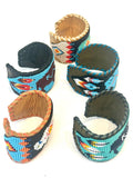 Unisex Leather Beaded Wide Cuff Bracelet / Bead Work Design