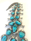 Vintage Sterling Silver  & Natural Morenci Turquoise Squash Blossom Necklace