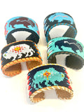 Unisex Leather Beaded Wide Cuff Bracelet / Bead Work Design