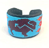 Unisex Leather Beaded Wide Cuff Bracelet / Bead Work Design