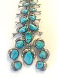 Vintage Sterling Silver  & Natural Morenci Turquoise Squash Blossom Necklace