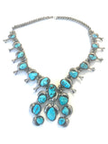 Vintage Sterling Silver  & Natural Morenci Turquoise Squash Blossom Necklace