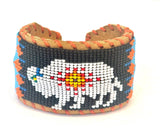 Unisex Leather Beaded Wide Cuff Bracelet / Bead Work Design