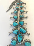 Vintage Sterling Silver  & Natural Morenci Turquoise Squash Blossom Necklace