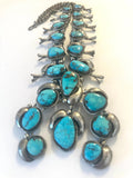 Vintage Sterling Silver  & Natural Morenci Turquoise Squash Blossom Necklace