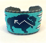 Unisex Leather Beaded Wide Cuff Bracelet / Bead Work Design