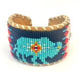 Unisex Leather Beaded Wide Cuff Bracelet / Bead Work Design