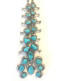 Vintage Sterling Silver  & Natural Morenci Turquoise Squash Blossom Necklace