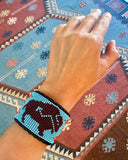 Unisex Leather Beaded Wide Cuff Bracelet / Bead Work Design