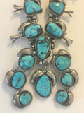 Vintage Sterling Silver  & Natural Morenci Turquoise Squash Blossom Necklace