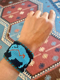 Unisex Leather Beaded Wide Cuff Bracelet / Bead Work Design