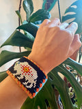 Unisex Leather Beaded Wide Cuff Bracelet / Bead Work Design