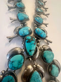 Vintage Sterling Silver  & Natural Morenci Turquoise Squash Blossom Necklace