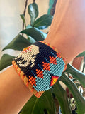 Unisex Leather Beaded Wide Cuff Bracelet / Bead Work Design