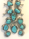 Vintage Sterling Silver  & Natural Morenci Turquoise Squash Blossom Necklace