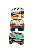 Unisex Leather Beaded Wide Cuff Bracelet / Bead Work, Eagle Design