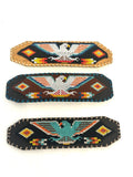 Unisex Leather Beaded Wide Cuff Bracelet / Bead Work, Eagle Design