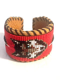 Unisex Leather Beaded Wide Cuff Bracelet / Bead Work Design