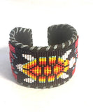 Unisex Leather Beaded Wide Cuff Bracelet / Bead Work Design