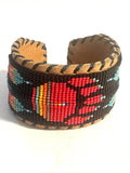 Unisex Leather Beaded Wide Cuff Bracelet / Bead Work Design