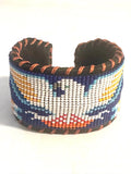 Unisex Leather Beaded Wide Cuff Bracelet / Bead Work Design