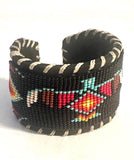 Unisex Leather Beaded Wide Cuff Bracelet / Bead Work Design