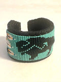 Unisex Leather Beaded Wide Cuff Bracelet / Bead Work Design