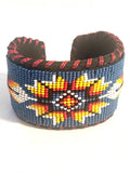Unisex Leather Beaded Wide Cuff Bracelet / Bead Work Design