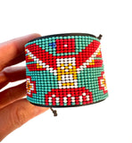 Unisex Leather Beaded Wide Cuff Bracelet With Adjustable Strap/ Bead Work Design