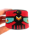Unisex Leather Beaded Wide Cuff Bracelet With Adjustable Strap/ Bead Work Design