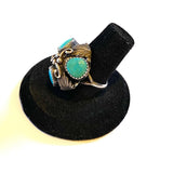 Size 8, Vintage Native American Turquoise & Sterling Silver Dome-Shaped Ring, Signed MR, A096