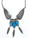 Intricate Vintage Navajo Sterling Silver Turquoise Necklace 18 Inches 44 Grams N008