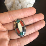 Size 6.5 Vintage Zuni Multi Stone Inlay Sterling Silver Ring #A045
