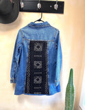 Embellished Denim Jacket, Vintage African Textiles, Boho Jean Jacket