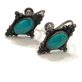 Old Vintage Turquoise Sterling Screw Back Earrings (E006)
