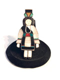 Vintage Native American Zuni Madeline Beyuka Sterling Silver Maiden Multi Stone Inlay Ring, 9 Grams
