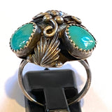 Size 8, Vintage Native American Turquoise & Sterling Silver Dome-Shaped Ring, Signed MR, A096