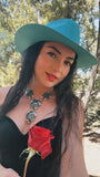 Vintage Native American Sterling Silver & Bisbee Turquoise Detailed Squash Blossom Choker Necklace
