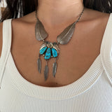 Intricate Vintage Navajo Sterling Silver Turquoise Necklace 18 Inches 44 Grams N008