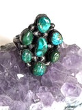 Sz 8.25 Vintage Sterling Silver &  Royston Turquoise Cluster Ring (A011)