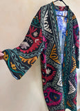 Uzbek Vintage Fully Embroidered Kimono Coat Size L/XL , Suzani Robe Dress