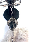 Vintage Navajo Sterling and Onyx Slave Bracelet, Ring Size 6.75  Signed Y
